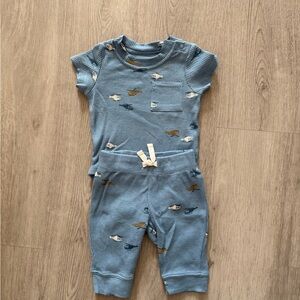 Carter's Blue Waffle Knit Baby Top with Helicopter Design